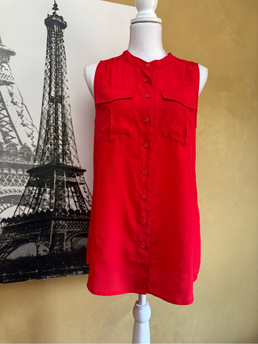 J. Crew Sleeveless Button-Front Pocket Blouse in Red
